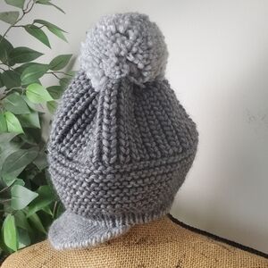 Made In Italy Stil Estro Cozy Gray Knit Pom-Pom Hat Wool Blend Beanie Women OS